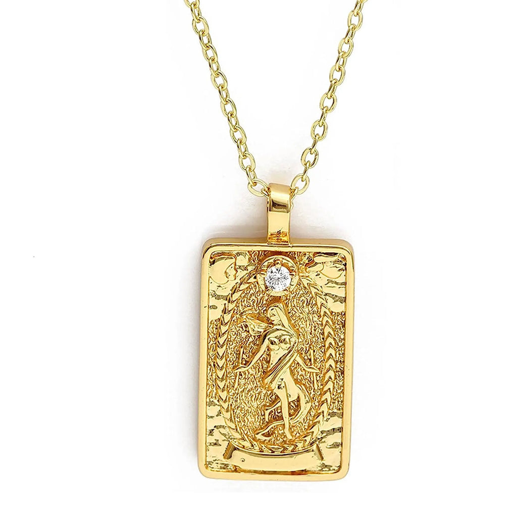 Double Sided Original Tarot Cards Necklace Tarot Moon Cigano Divination Zircon Necklace Wheel of Fortune Star Death