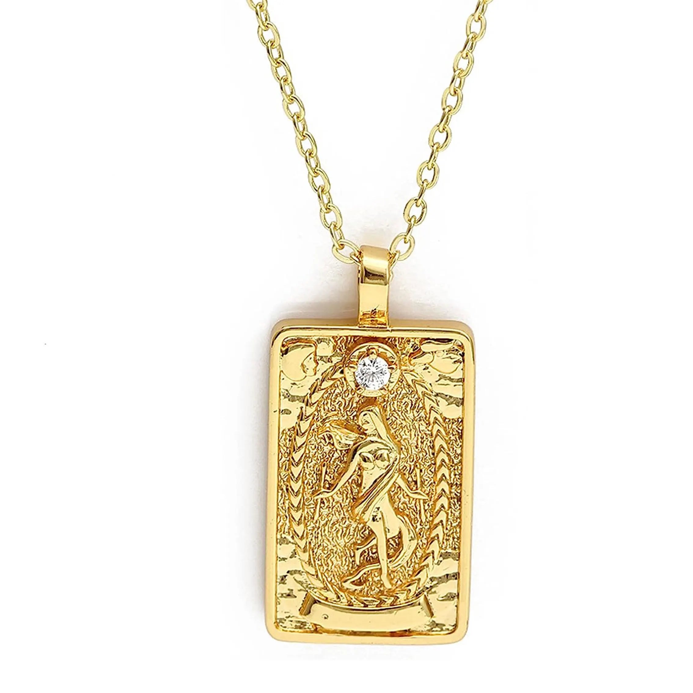 Double Sided Original Tarot Cards Necklace Tarot Moon Cigano Divination Zircon Necklace Wheel of Fortune Star Death