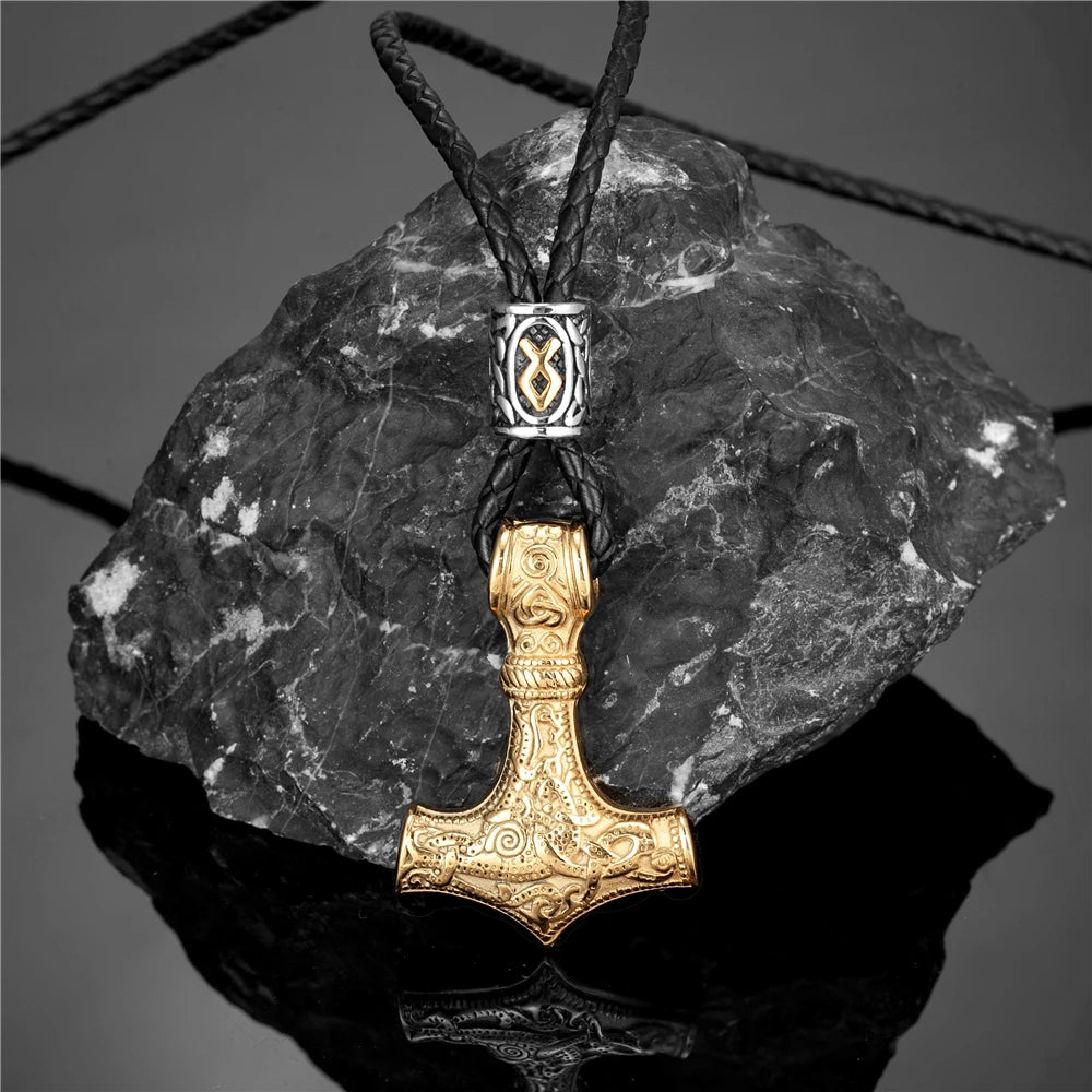 Thor's Hammer Mjolnir Pendant Necklace — Gold-Tone