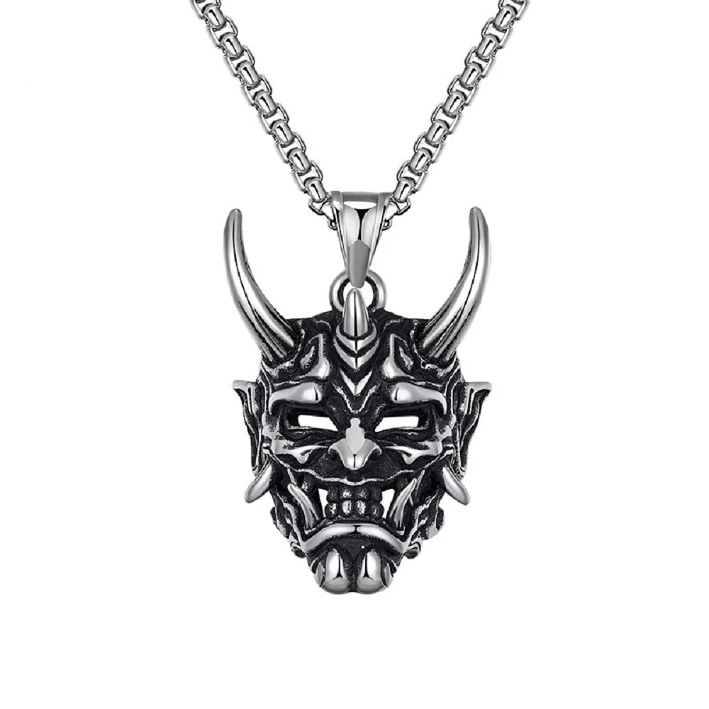 Gothic Retro Stainless Steel Ghost Mask Pendant Necklace For Men Boys Punk Fashion Skull Necklaces Jewelry Horror