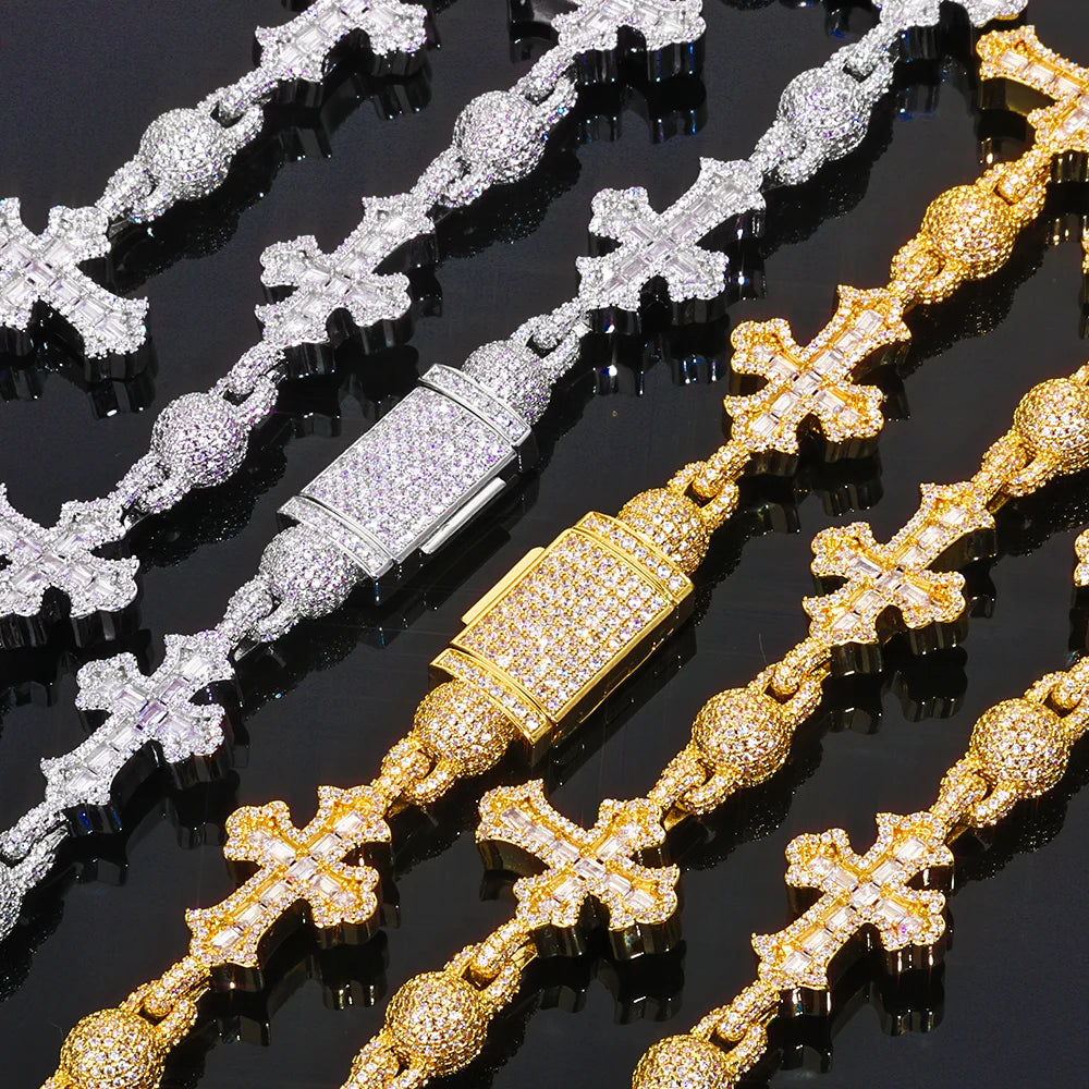 Iced Out Cross Pendant Cuban Chain Necklace 18MM