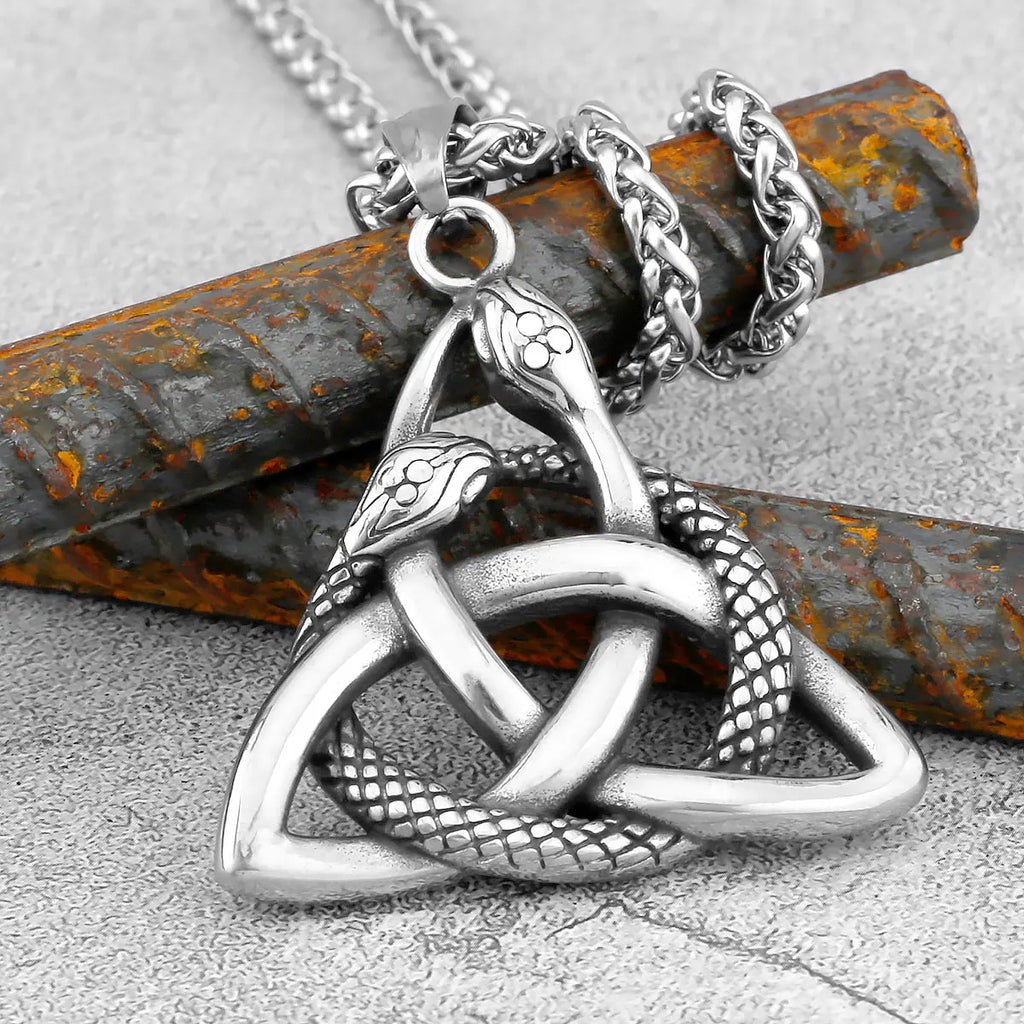 Nordic Viking Double Snake Pendant Necklace — Stainless Steel