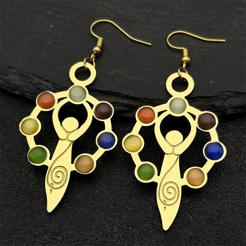 Gold Earrings Chakra Stone Yoga Drop Reiki Spiritual