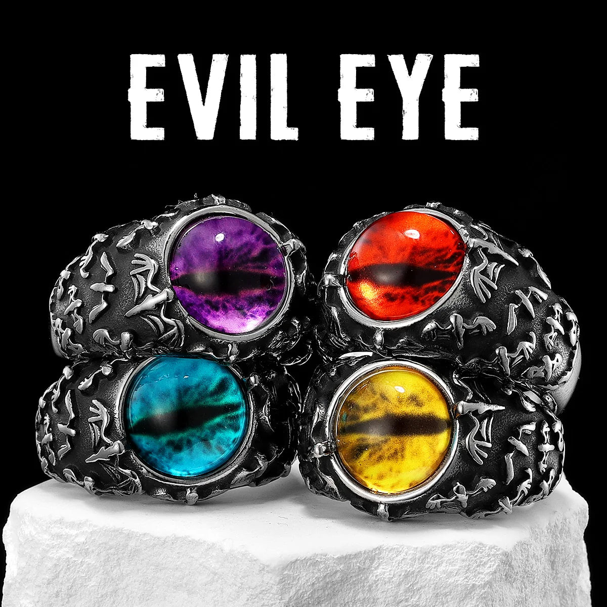 Evil Eye Gemstone Ring — Stainless Steel