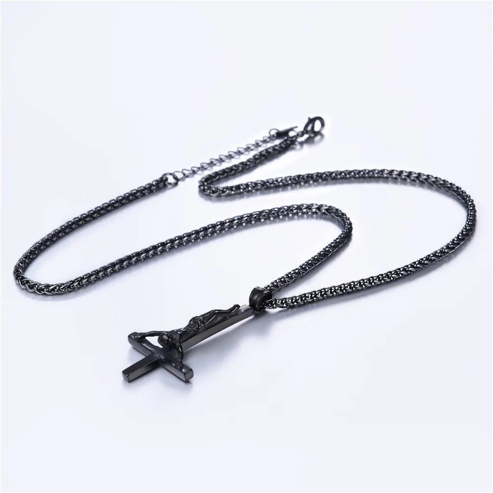 Gothic Inverted Cross Stainless Steel Pendant Necklace