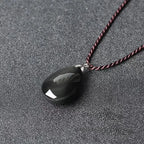 Black Natural Obsidian Water Drop Pendants Rope Necklaces Lucky for Men Women Safety Amulet Stone Jewelry