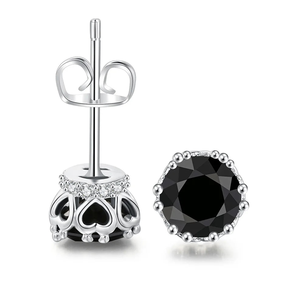 Black Iced Out Silver Stud Earrings Crystal