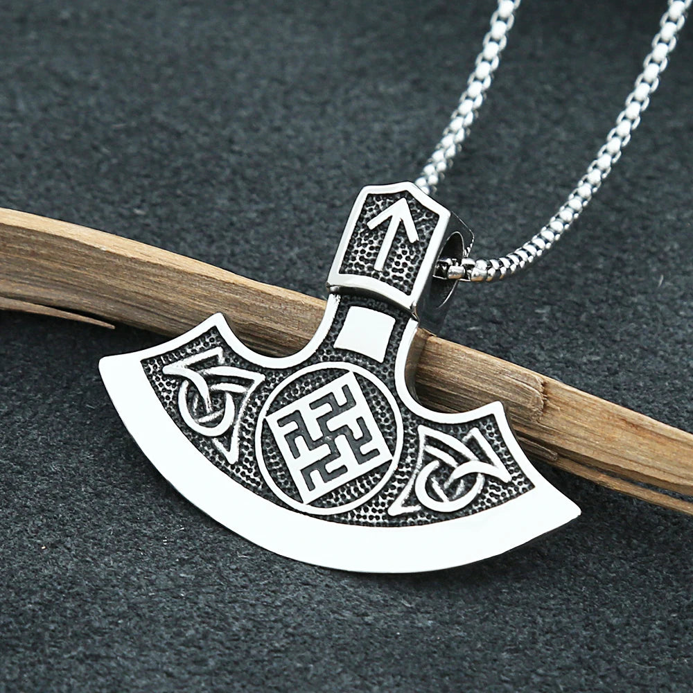 Retro Slavic Perun Axe Pendant Necklaces For Men Boys Stainless Steel Odin Nordic Viking Sign Necklace Fashion Jewelry Gifts