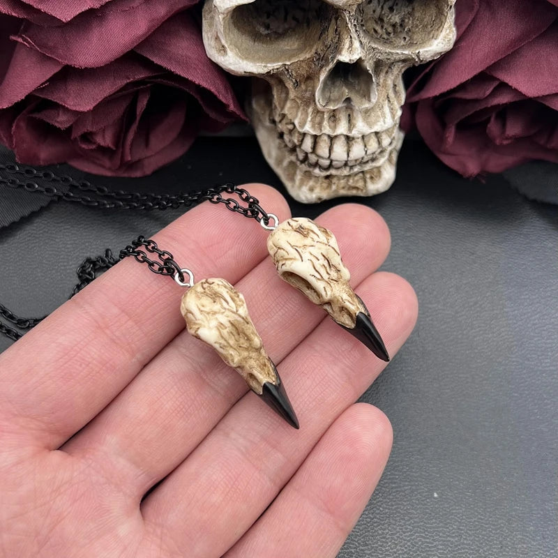 Mini Raven Skull Necklace Resin Replica Raven Magpie Crow Poe Steampunk Gift Idea Zombie Gift,1.5"