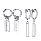 Fashion Stainless Steel Blade Earrings Vintage Razor Hollow Drop Earrings Women Men Punk Jewelry Hip Hop Street Dangle