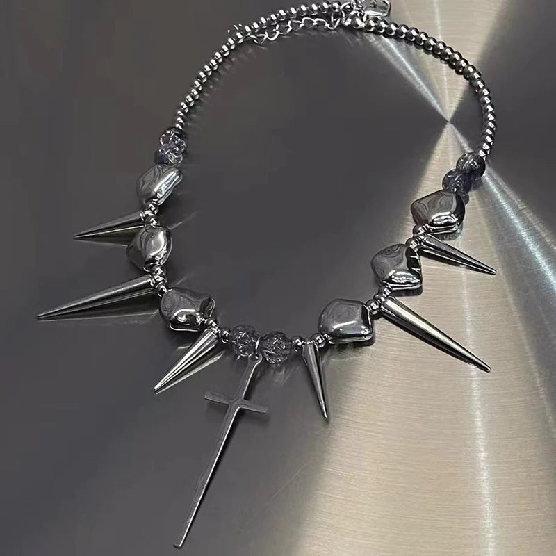 Y2K Spike Cross Stainless Steel Pendant Necklace