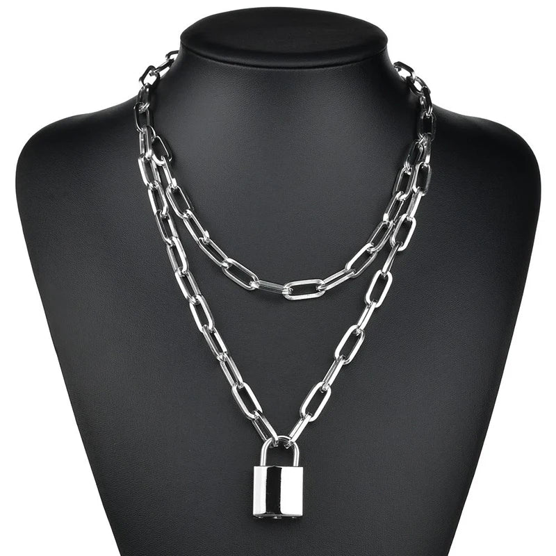 Fashion Chain Link Choker Heart Lock Cross Necklace Pendant For Women Men Silver Color Goth Jewelry Party Punk Long Necklaces