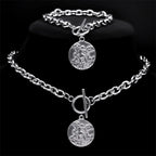 Saint Michael Angel Necklace Bracelet Set — Gold