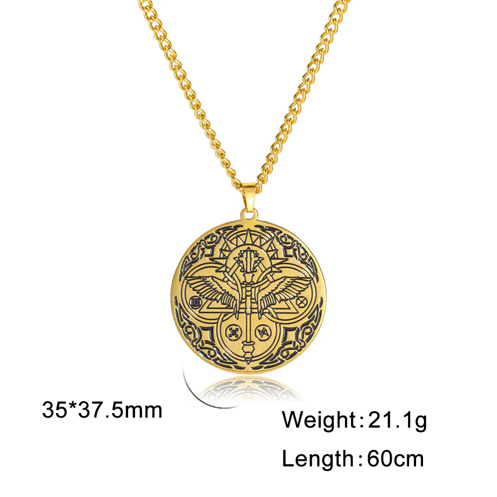 Archangel Raphael Winged Medallion Necklace — Stainless Steel