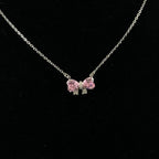Pink Bow Zircon Clavicle Necklace — SS