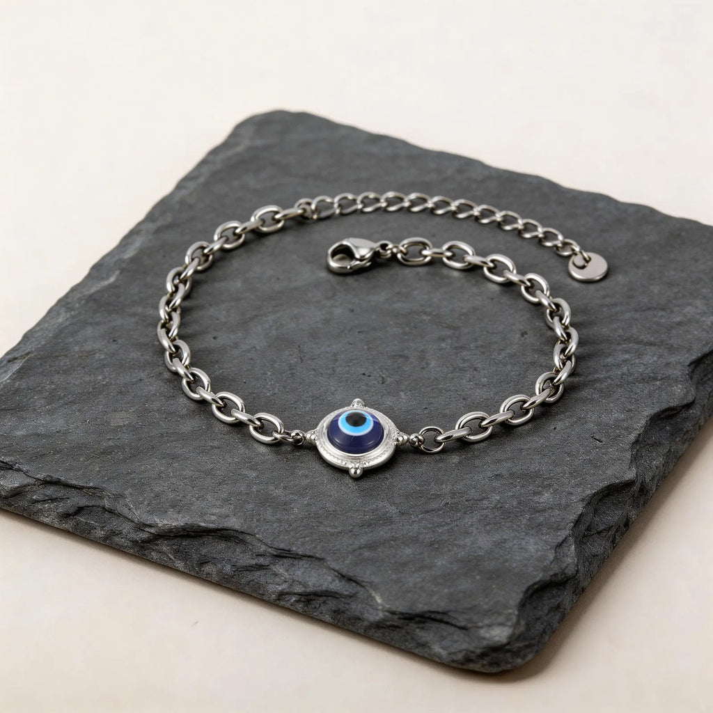 Turkish Evil Eye Beaded Bracelet for Men — Stainless Steel