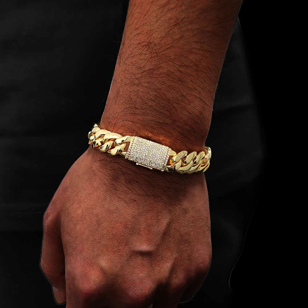 Gold Cuban Chain Necklace Iced Out 18K 12/22MM