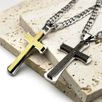 Lord's Prayer Jesus Cross Pendant Necklace — Stainless Steel