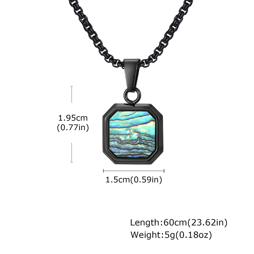 Fashion High Quality Natural Stone Square Pendant Stainless Steel Long Chain Necklace Trendy Simple Popular Jewelry for Men Gift