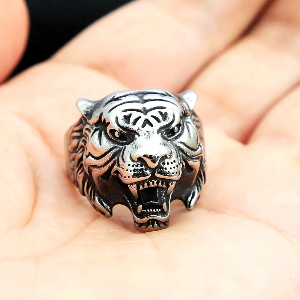 Detailed Domineering Tiger Ring For Men Stainless Steel Animal Biker Ring Cool Male Gothic Punk Animal Rings Jewelry