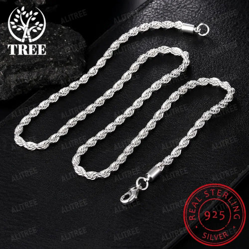 2/3/4MM 16-24 Inches 925 sterling silver Rope Chain Necklace For Men Women Fashion Punk Wedding Party Gifts Jewelry