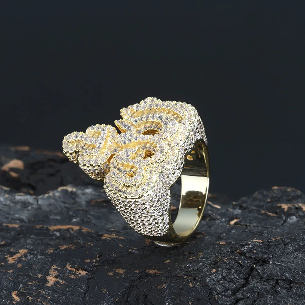 Gold Crown Ring Iced Out CZ Statement