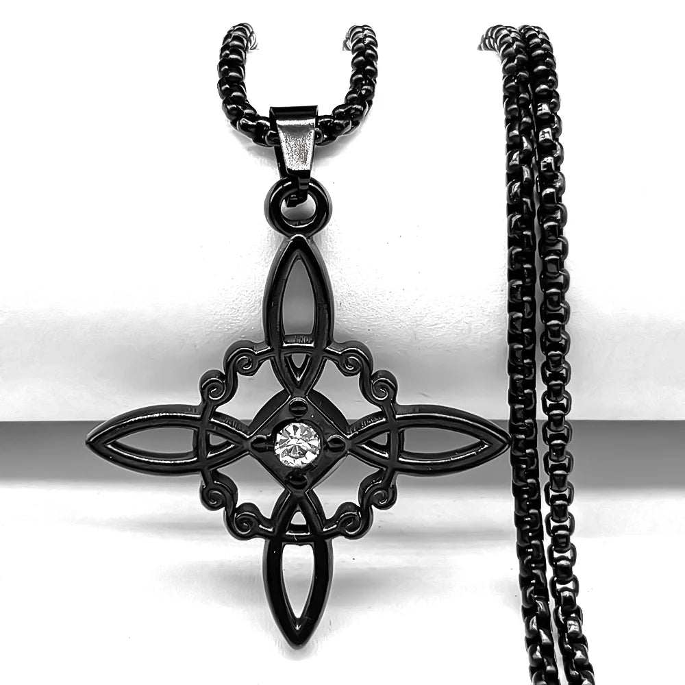 Knot Silver Pendant Witch Rhinestones Wicca Magic
