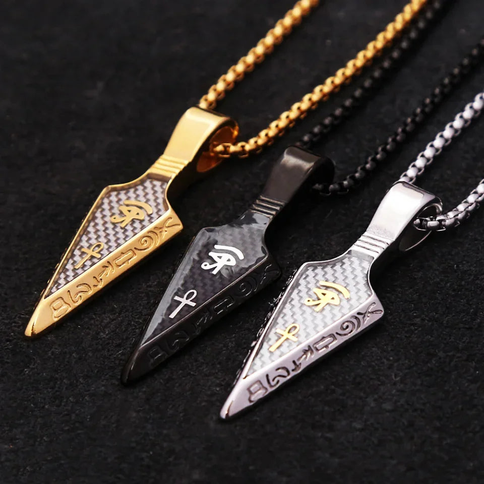 Men's Stainless Steel Ankh Cross Spearhead Pendant Necklaces Fashion Vintage Eye of Horus Necklace Punk Amulet Jewelry