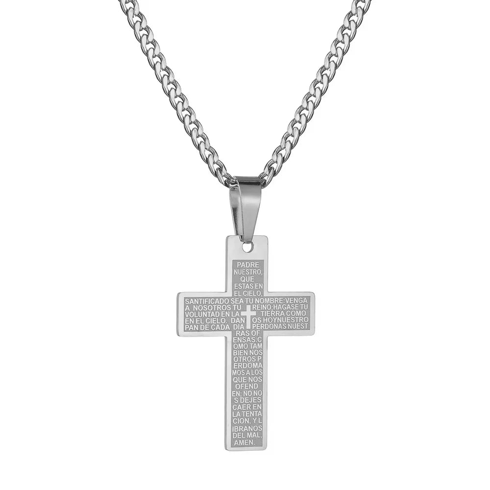 Gold Bible Cross Pendant Necklace — Stainless Steel