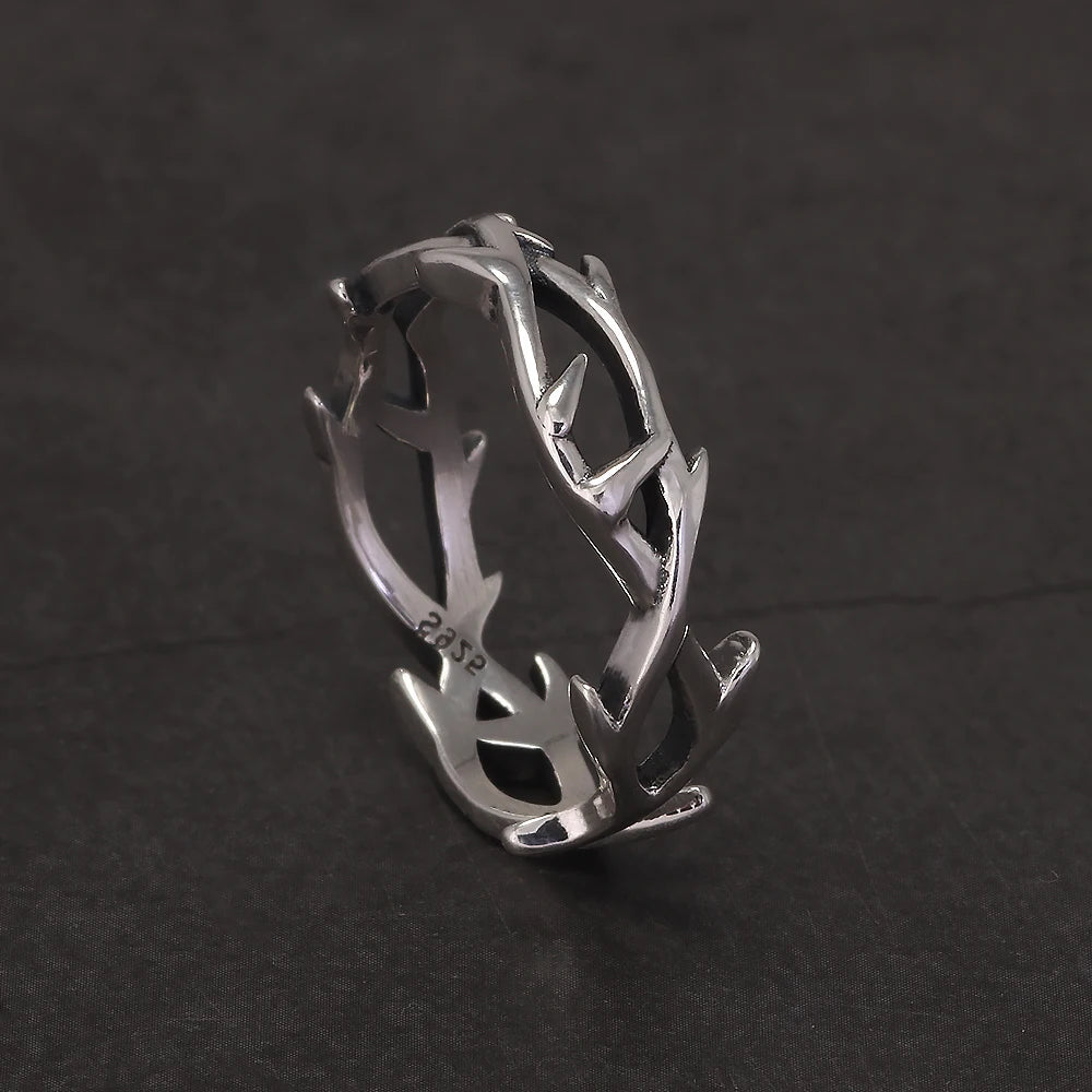 925 Sterling Silver Gothic Thorn Couple Rings for Women Men Punk Retro Cool Spiky Finger Ring Adjustable Hip-hop Y2k