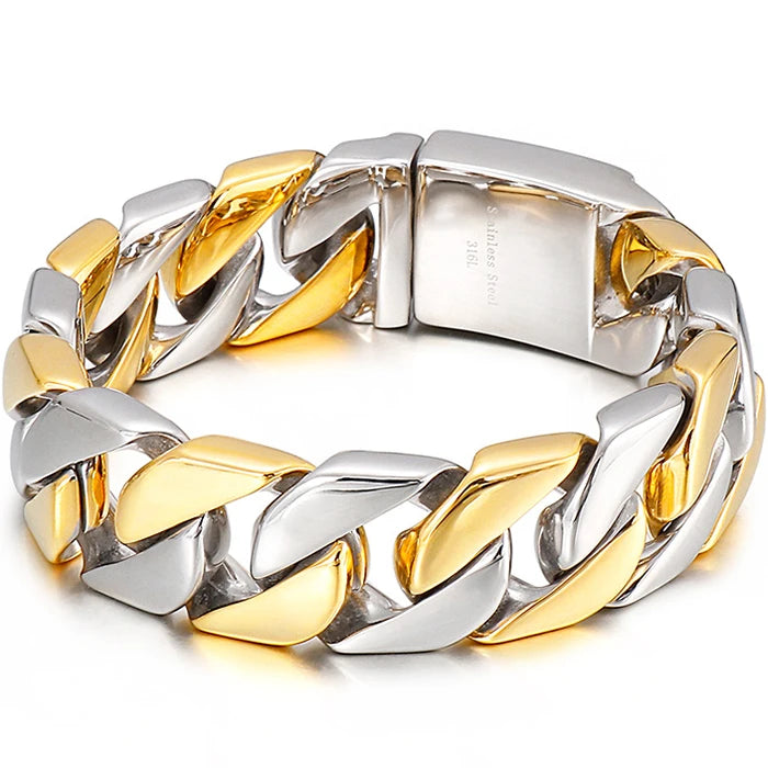 Matte Polished Gold Color Stainless Steel Men's Bracelet for Man 20MM Curb Link Chain Wrist On Hand Bands Jewelry