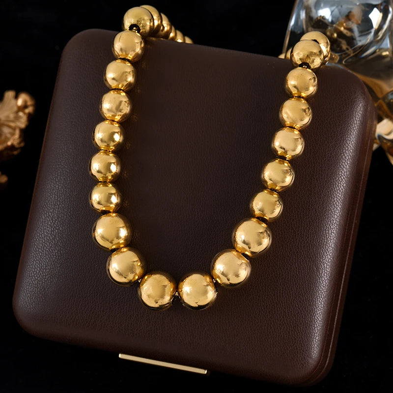 GANEMLY 316L Stainless Steel Metal Cuban Chain Necklace For Women Hip Hop Punk Waterproof 18K Gold Plated Neck Chain Jewelry