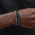 2ps Fashion Bracelet Set for Men Natural Agate Hematite Beaded Chain Bangle Luxury High Quality Jewelry Gift