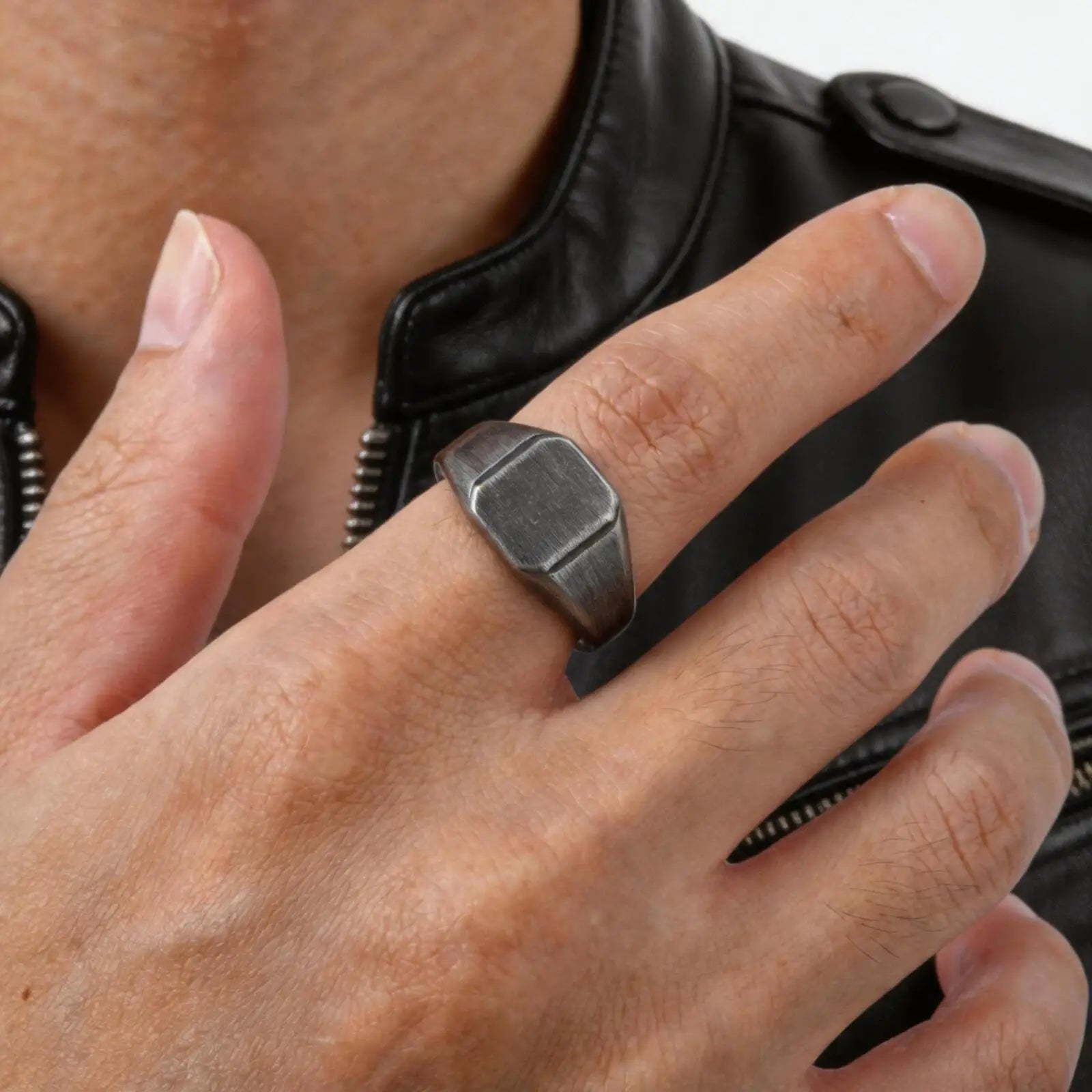 Vintage Punk Square Signet Ring for Men,Stainless Steel Ring Plain Statement Ring,Chunky Ring Geometric Thumb Ring