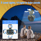 Eary Solar Powered Fan 6000mAh Battery Operated 4 Speed Wind With Led Light Outdoor Tent Fans for Camping Essentials