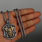 316L Stainless Steel Fashion Viking Odin Warrior Shield Necklace Nordic Amulet Double Axe Necklace Pendant Jewelry Men's Gift