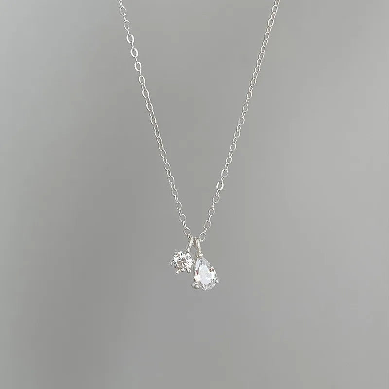 Mini Shiny Delicate 925 Sterling Silver Teardrop-shaped Zircon Pendant Choker Necklace for Woman Collarbone Chain Jewelry Gifts
