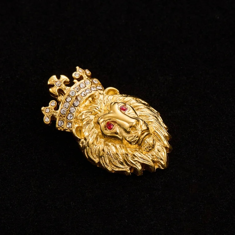 Lion Head Crown Pendant Necklace — Iced Out, Stainless Steel