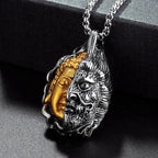 Gothic Buddha Demon Cuban Chain Necklace — Two-Tone, 21in