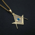 Hip Hop Rock Bling Gold Color Stainless Steel Illuminati Eye Freemason Masonic AG Pendants Necklaces for Men Jewelry