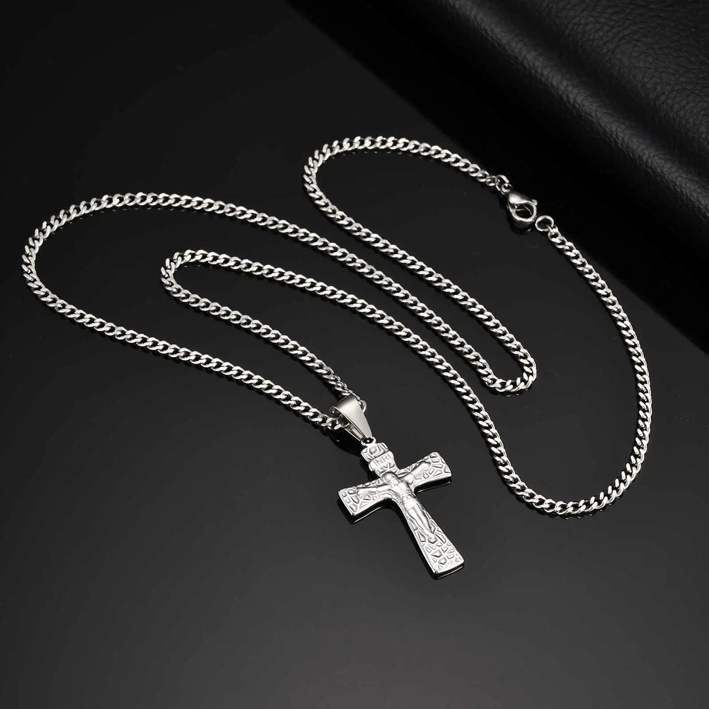 Vintage Jesus Cross Pendant Necklace for Men — Stainless Steel