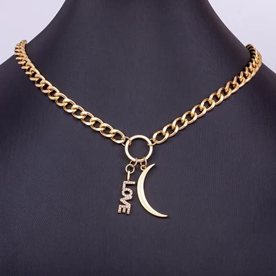 Nidin Hot Sale New Fashion Geometric Paperclip Link Chain Evil Eye Palm Shape Pendant Necklace For Women Men Jewelry