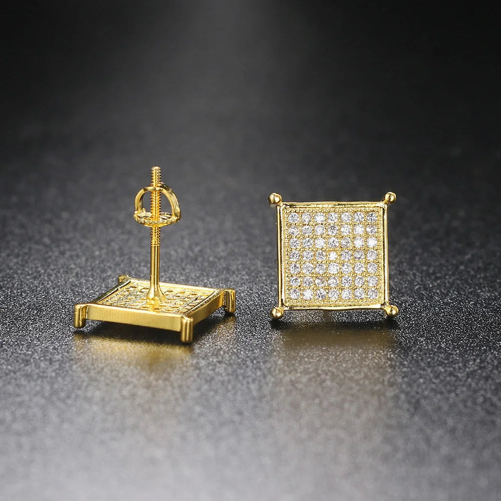Iced Out Zircon Stud Earrings — Two-Tone