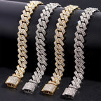 Hip Hop 14MM Prong Cuban Link Chain Necklace & Bracelet Iced Out Bling Cuban Chain Rhinestone Chains For Men Punk