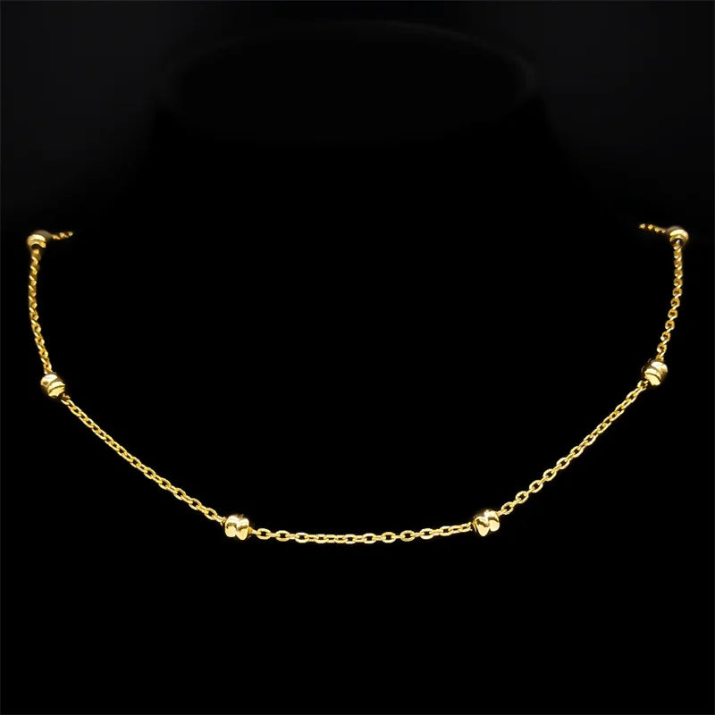 Length 60cm Ball Bead Chain Necklace for Women Men Stainless Steel Gold Sliver Black Color Fashion Jewelry Accessories
