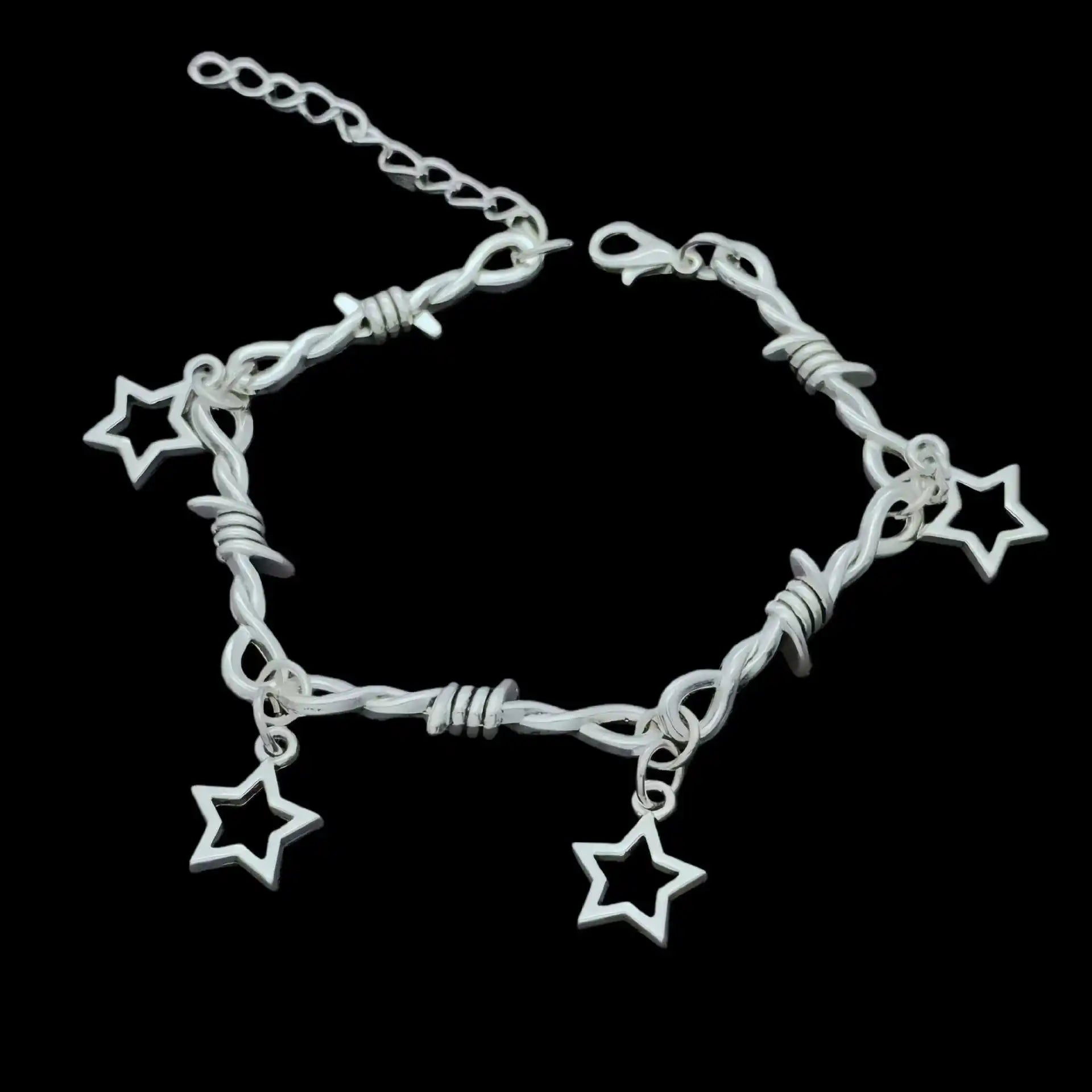 Silver Star Sword Pendant Thorn Chain Bracelet