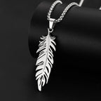 Men's Stainless Steel Feather Pendant Necklace Trendy Fashion Hip Hop Punk Jewelry Accessories Gift For Best Friend