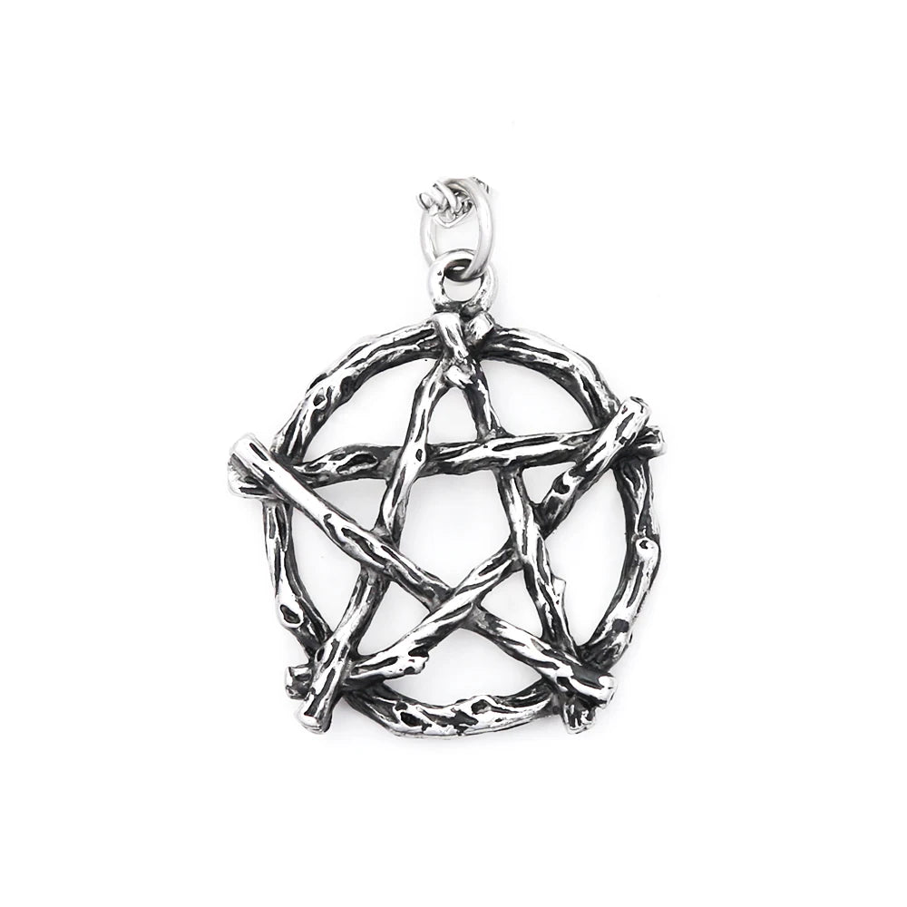 Classic Vintage Seal of Lucifer Satanic Pendant Stainless Steel Black Simple Pentagram Group Necklace For Men Biker