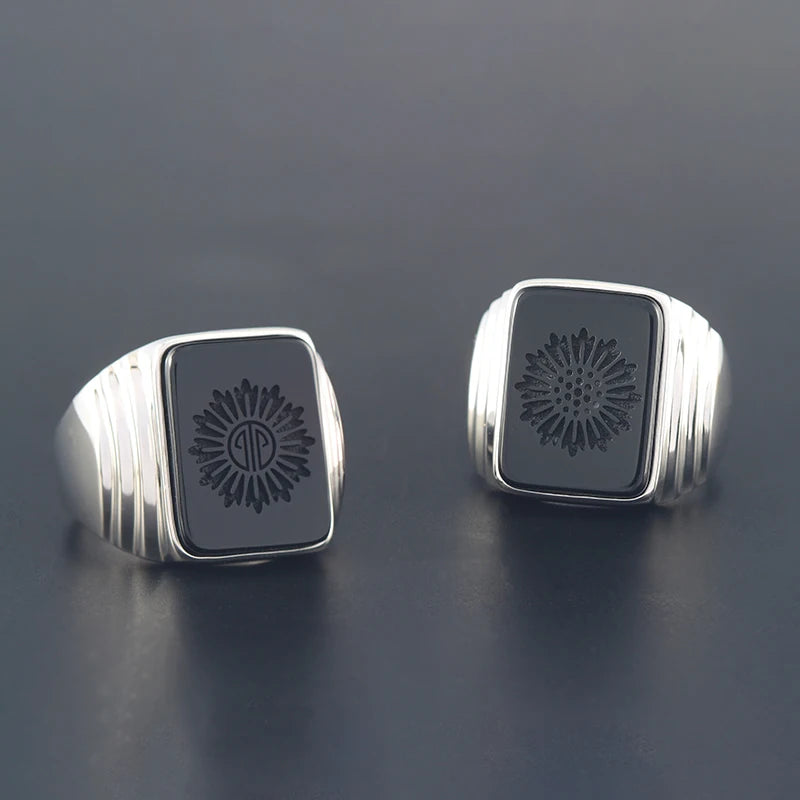 Black Agate Statement Ring — 925 Silver