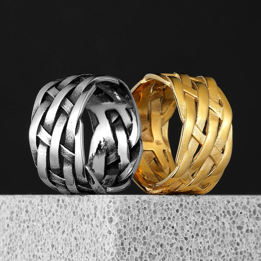 Weaving Hollow Stainless Steel Mens Rings Trendy Simple Unique Stylish for Male Boyfriend Jewelry Creativity Gift